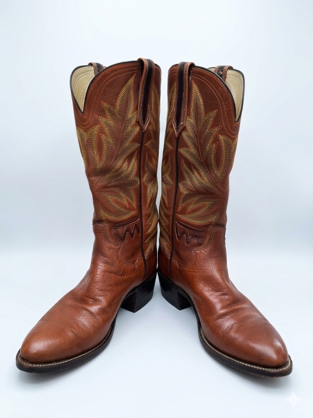 Men's Paul BOND Custom Brown Western Leather Cowboy Boots, Size 9.5D Handmade